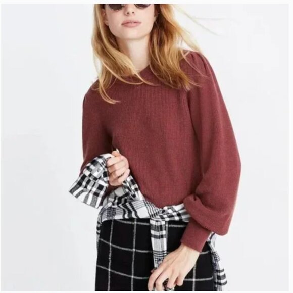 NWT Madewell Merino Wool and Alpaca Blend Burgundy Baybrook Knit Sweate Sz XS - Picture 1 of 6